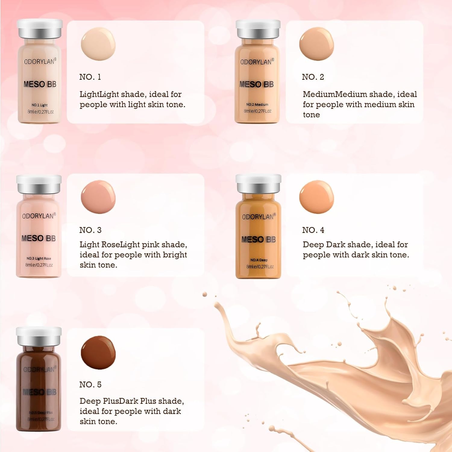 BB Facial Glow Serum Starter Kit Hydration Essence Foundation Skin Care Kit 0.27 Oz 10 Vials, Combined with Niacinamide and Peptides to Lighten Skin Tone Anti-Aging Foundation 5-Mix Pack