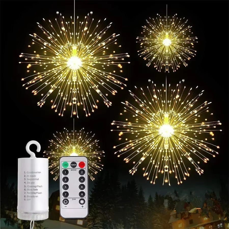 Firework Starburst Light – 120/180/200 LED Battery-Operated Hanging Fairy Globe Light