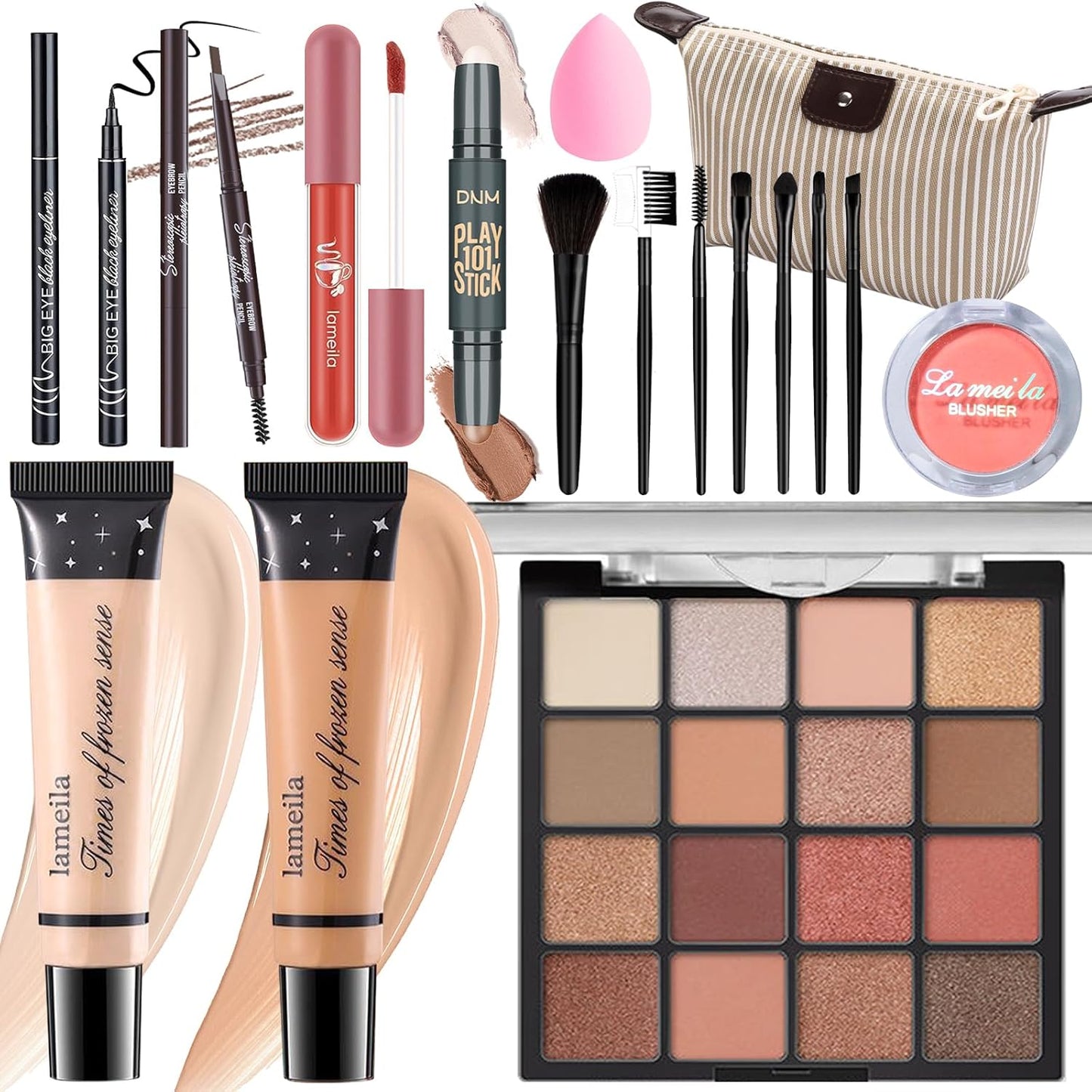 Makeup Set for Girls & Women, Full Face Kit, Travel Kit, Present Set, Eyeshadow, Foundation, Blusher, Eyeliner, Lip Gloss, Makeup Brushes & Sponge Bag