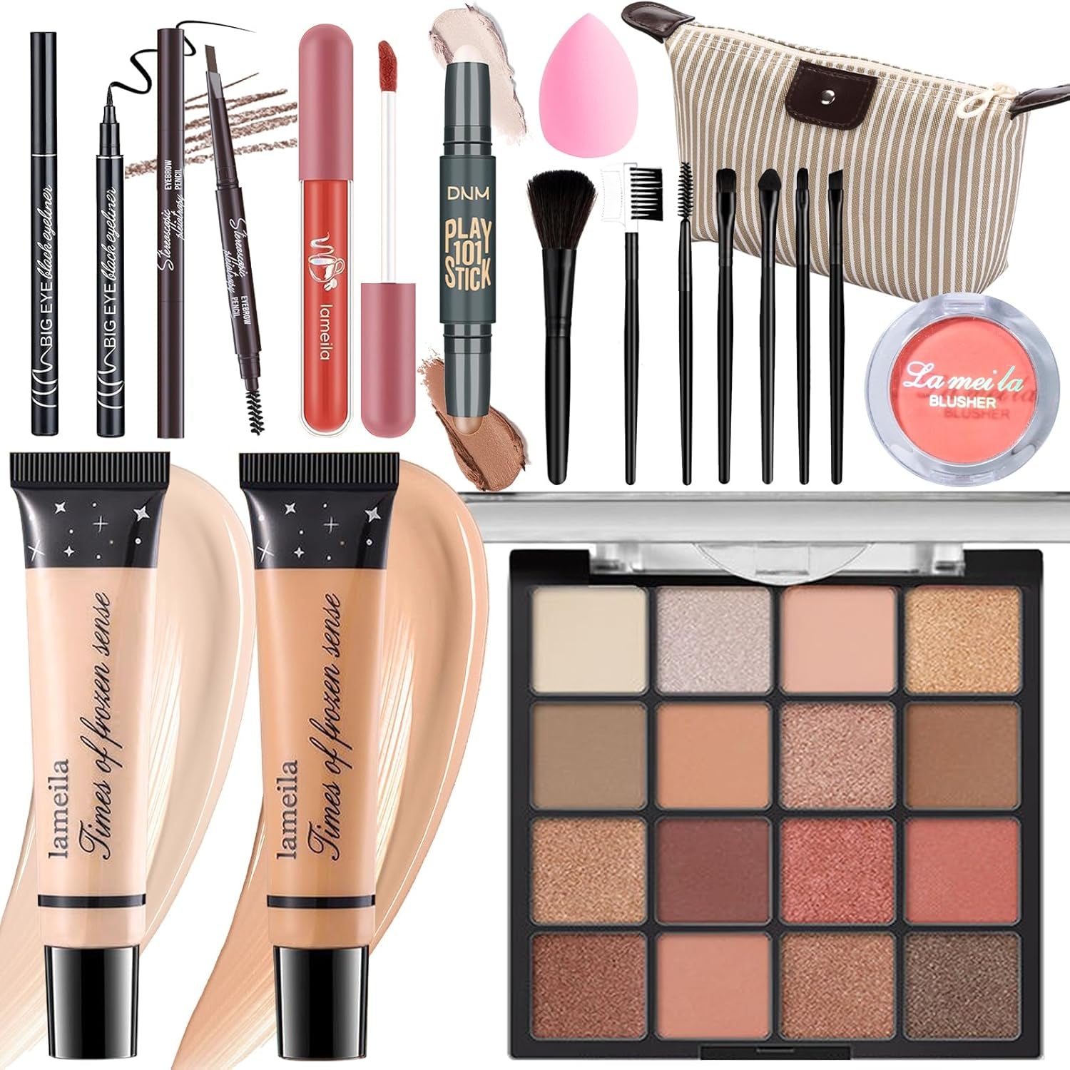 Makeup Set for Girls & Women, Full Face Kit, Travel Kit, Present Set, Eyeshadow, Foundation, Blusher, Eyeliner, Lip Gloss, Makeup Brushes & Sponge Bag