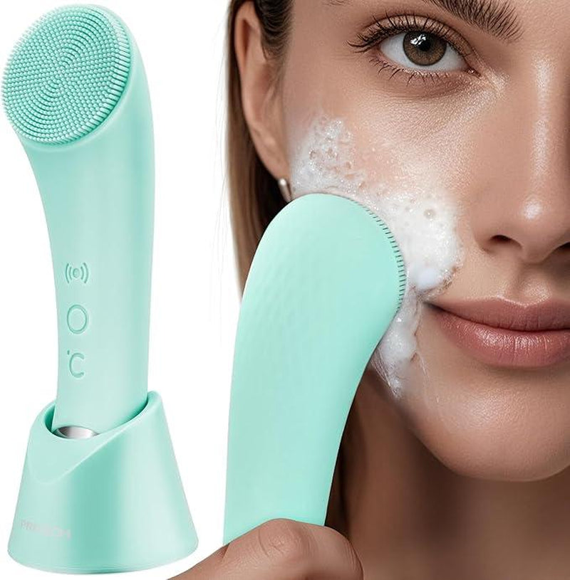 Facial Cleansing Brush, PRITECH Heatable Vibrating Face Scrubber with Massage, Silicone Face Scrubber for Women & Men, Electric Facial Cleanser for Deep Cleansing, Gentle Exfoliating Minihygieneproducts