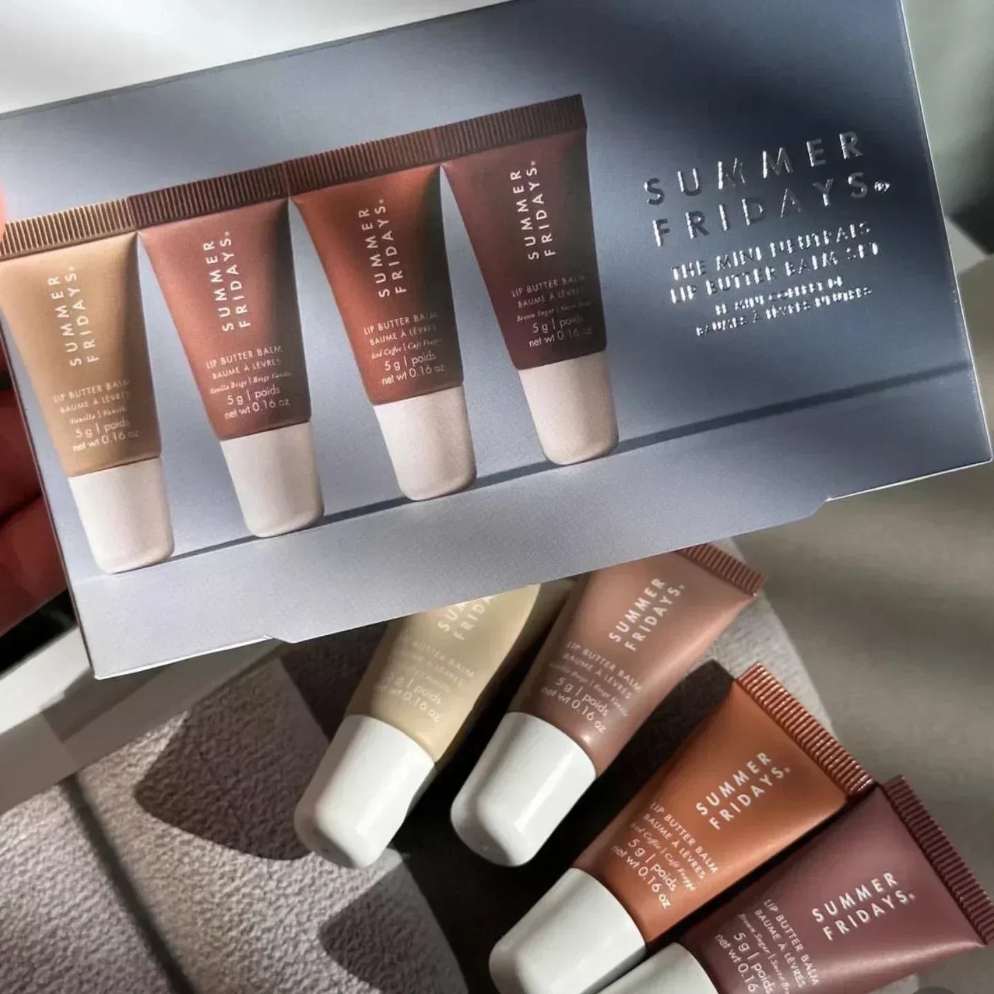 Fashion  Cherry Pink Sugar Vanilla Lip Balm Moisturizing Lipstick Set Soft Tube Mirror Lip Gloss Lip Makeup Care