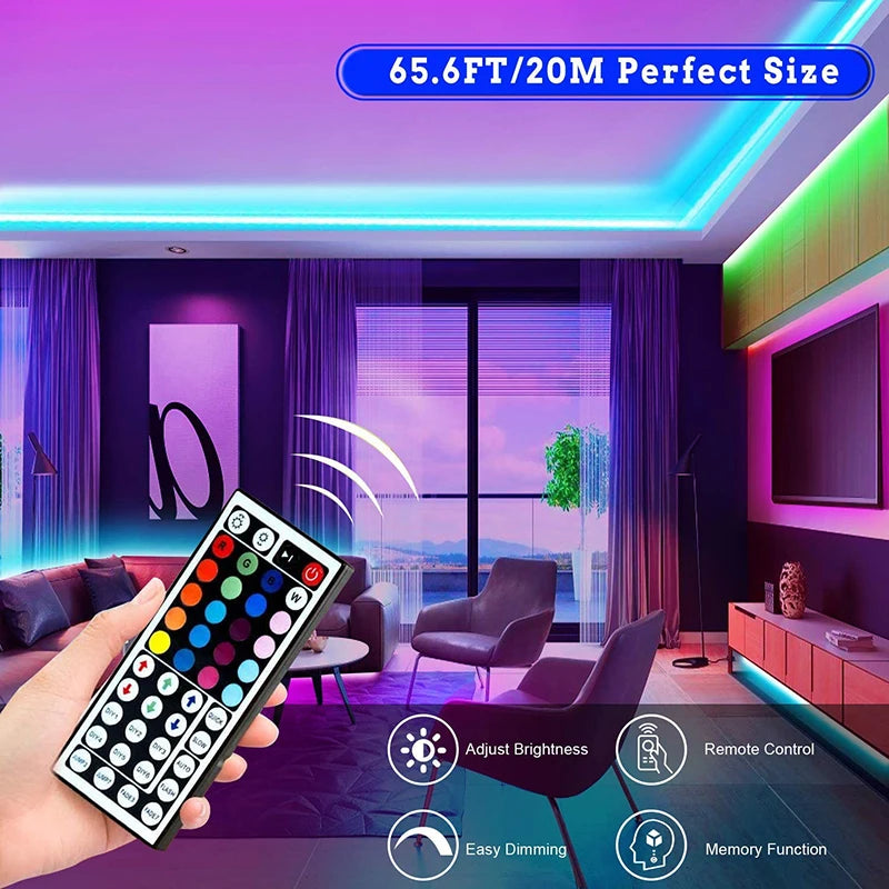RGB LED Strip Lights 40M / 131Ft – Music Sync, APP + Remote Control, USB 5V Flexible Tape