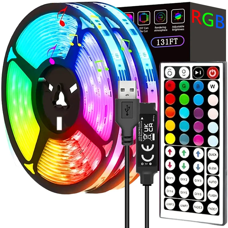 RGB LED Strip Lights 40M / 131Ft – Music Sync, APP + Remote Control, USB 5V Flexible Tape