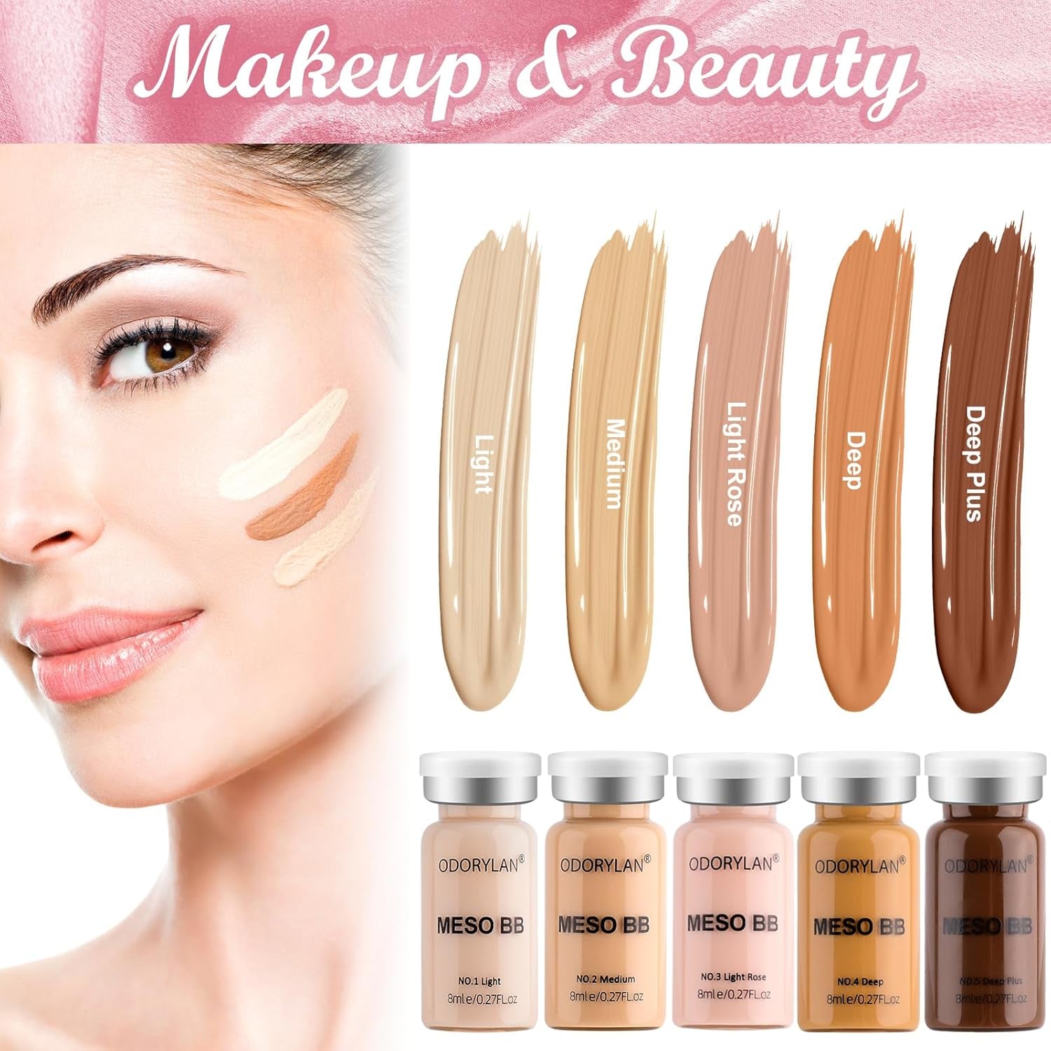 BB Facial Glow Serum Starter Kit Hydration Essence Foundation Skin Care Kit 0.27 Oz 10 Vials, Combined with Niacinamide and Peptides to Lighten Skin Tone Anti-Aging Foundation 5-Mix Pack