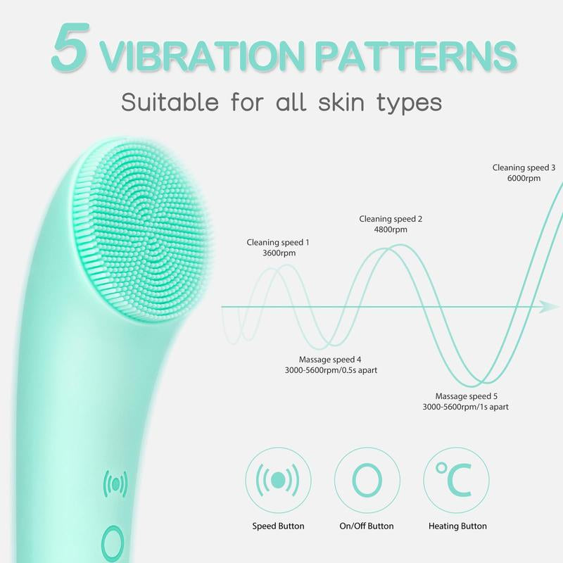 Facial Cleansing Brush, PRITECH Heatable Vibrating Face Scrubber with Massage, Silicone Face Scrubber for Women & Men, Electric Facial Cleanser for Deep Cleansing, Gentle Exfoliating Minihygieneproducts