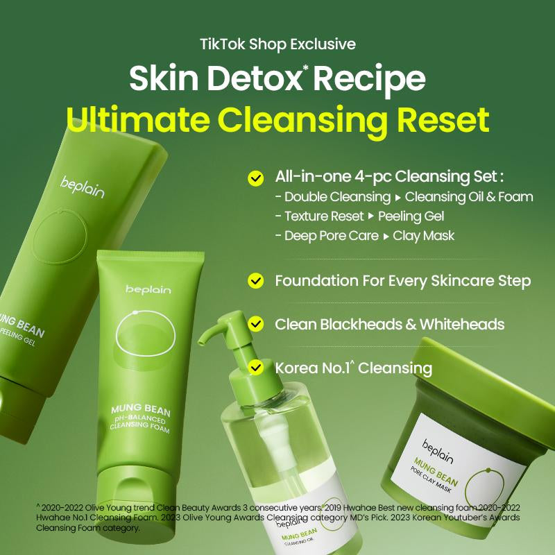 [Beplain Official] Ultimate Cleansing Reset Skin Detox Recipe Mung Bean Oil + Foam+ Peeling Gel+ Clay Mask Skin Repair Nourishing Gentle Cleanser